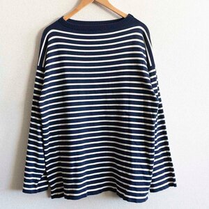 【極美品】ANDERSEN-ANDERSEN【 ボートネック コットン カットソー】XL Tシャツ ロンT ネイビー 2403385