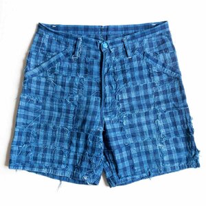 【極美品】 Porter Classic 【インディゴ パラカチェック パッチワーク ショートパンツ】L ポータークラシック 2403375