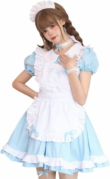 残りわずか！FULINEメイド服 コスプレ コンカフェ メイド こすぷれ ハロウィン ゴスロリ 可愛い アリス風メイドコスチューム