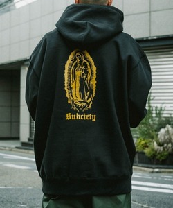 メンズ 「Subciety」 プルオーバーパーカー MEDIUM ブラック×ゴールド