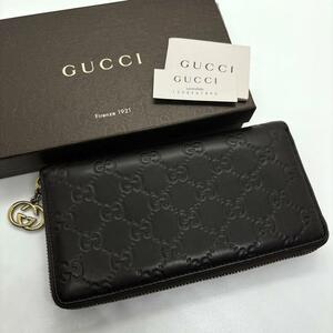 【美品】 GUCCI グッチ シマレザー 長財布 ロングウォレット ラウンドジップ ロゴ インターロッキング GG金具 シマ チャーム ユニセックス