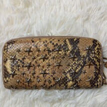 1円～【入手困難■限定モデル】JIMMY CHOO ジミーチュウ 長財布 ラウンドファスナー パイソン スネーク 蛇柄 開運 スター スタッズ メンズ_画像3