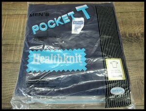 送無 G② 4XL (XXXXL) 新品未開封 デッドストック USA製 70s 80s ビンテージ Healthknit ヘルスニット 胸ポケット Tシャツ カットソー 紺②