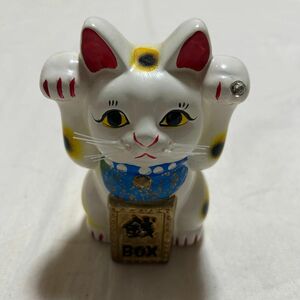 【民藝品】美品 招き猫 両手 金運 人脈 貯金箱 アンティーク 福来 置物 開運 置物 陶器製 レトロ 