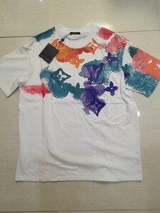 ルイヴィトン LOUIS VUITTON 半袖Tシャツ サイズM 白×ブルー×マルチ メンズ トップス