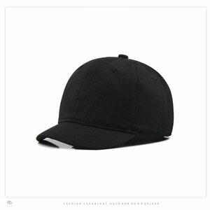 キャップ メンズ 帽子 コットン ツバ短め ショートつば 小さな ツバ短 かわいい ショートブリム BBキャップ 調整可能-黑