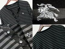 希少L！美品！激レア！前立モノグラム　BLACK×GRAY　ボーダー　ヘンリーカットソー▼バーバリーブラックレーベル BURBERRY BLACK LABEL_画像3