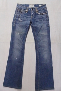 TAVERNITI SO JEANS デザインジーンズ 表記24 リメイクカスタム加工 フレア ブーツカット ブルーデニムGパン Y2K USED古着