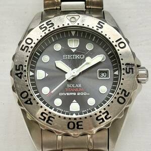 1円~ A 希少 赤表記チタン SEIKO セイコー ダイバー 200m V147-0AG0 チタン メンズ ソーラー デイト アンティーク 腕時計 82159194