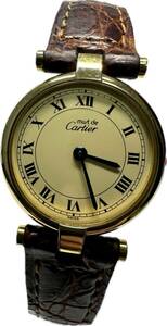 1円〜 Y Cartier カルティエ マストヴァンドーム ローマンダイヤル レディース クォーツ 純正レザー アンティーク ジャンク 時計 82177979