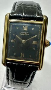 1円〜 Y Cartier カルティエ マストタンク ヴェルメイユ ブラックダイヤル レディース クォーツ アンティーク ジャンク 時計 722156905