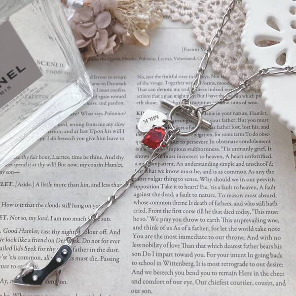 MILK ミルク シルバーネックレス OTバックル ハート ジュエル ヒール☆Vintage jewelry accessories k0257
