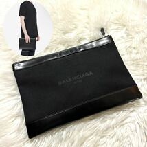 本物 バレンシアガ デニムキャンパス×レザー切替 クラッチバッグ 黒 BALENCIAGA レターパック配送可_画像1