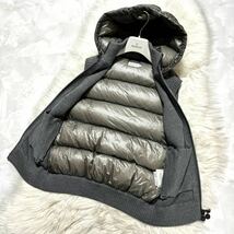 本物 美品 モンクレール maglione tricot gilet vest 切替 フード付き ダウンベスト S グレー MONCLER パーカー_画像7