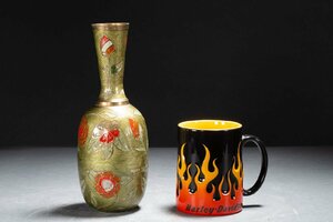 【善古堂】某有名収集家買取品 時代物 銅胎花瓶 コーヒーカップ 骨董品 古美術0301-59H0