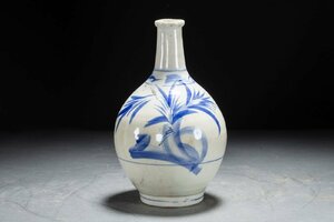 【善古堂】某有名収集家買取品 時代物 李朝 染付き花瓶 花入り 飾瓶 骨董品 古美術0319-5H0　