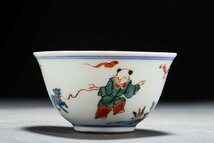 【善古堂】某有名収集家買取品 中国伝来 時代物 色絵唐子紋茶盃 大明成化年在銘 三客 骨董品 古美術0319-7H02_画像5