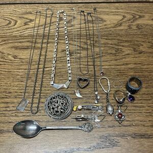 SILVER/925/シルバー/アクセサリー/まとめ売り/総重量153.5g/ネックレス/リング/ブローチ/タイピン/ビンテージ【保管品】