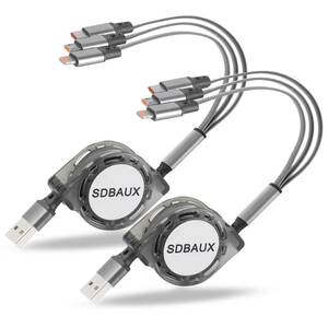 【2本セット】SDBAUXマルチ充電ケーブル 3in1 充電コード 巻き取り3A急速充電 ライトニングケーブル 携帯充電ケーブル