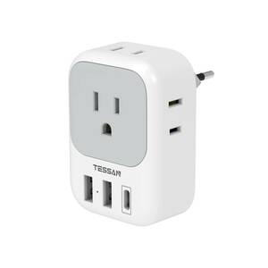 変換プラグ Cタイプ 海外旅行用 変換器 TESSAN 電源変換アダプター コンセントUSB-C付き 4個AC差込口 2個USB-Aポート 1個Type-Cポート