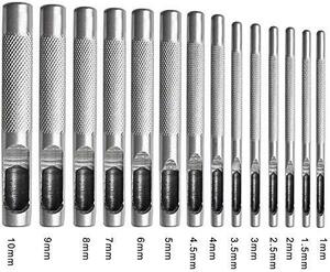 14本 革 穴あけポンチ ハトメ抜き 丸形 円型 打ち具 ベルトポンチ 工具 穴あけ革 穴あけパンチ 打ち抜きポンチ レザークラフト DIY