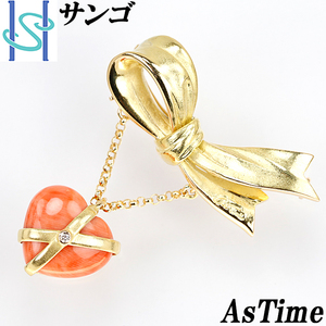 [ maximum 50%OFF]az time coral brooch K18 yellow gold Heart ribbon .. coral free shipping beautiful goods used SH82973 limit price cut goods 