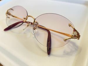 色付き　メガネ 眼鏡 サングラス　K18PG 18金　ピンクゴールド　R 0.16ct ダイヤ　ダイヤモンド　レンズ　アクセサリー　高級　上品