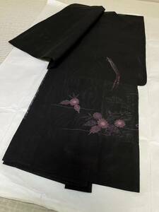 羽織り　正絹　紗　刺繍　花　華　紐付き　黒色地　着物　和服　和装　着物コーデ　リメイク　衣装　百貨店　高級