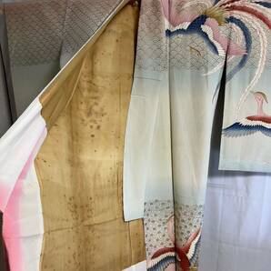 訪問着 正絹 刺繍 金彩 鳳凰 青海波 唐花 ぼかし 水色地 着物 和服 和装 着物コーデ リメイク 染め替え 衣装 百貨店 高級の画像7