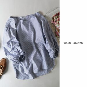 超美品☆ウィム ガゼット Whim Gazetteh☆洗える 綿100％ ストライプボリュームスリーブブラウス フリーサイズ 日本製☆N-H 1749