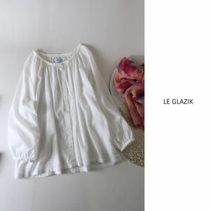 B SHOP/ル・グラジック LE GLAZIK☆洗える 綿100% 襟リボン ギャザーブラウス 36サイズ 日本製☆A-O 2212