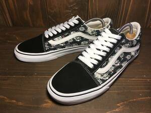 ★VANS バンズ US企画 OLD SKOOL オールドスクール フラッシュ スカル フローラル 黒×白 26.0ｃm 美品 Used 検 ドクロ SK8 ハーフキャブ