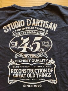 新作　送料込★STUDIO D'ARTISAN　ステュディオダルチザン　SP-095 45周年記念 半袖Tシャツ　USAコットン ANNIVERSARY ブラック　M