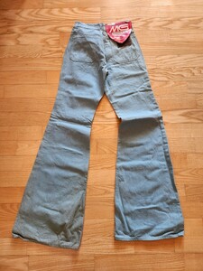 F-112 1970年代製　送料込■M G FASHION JEANS ベルボトムジーンズ　うすいブルーグリーン　W27