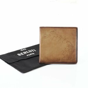 1 jpy # beautiful goods # Berluti # leather card-case original leather folding in half card-case Brown tea color gentleman men's EEM N17-9