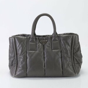 1円■美品■プラダ■三角ロゴ■ナッパ ボンバー BN2647 レザー トート バッグ ショルダー ビジネス 通勤 鞄 グレー A4 メンズ ENT 1119-M13