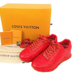 美品 Louis Vuitton Supreme ルイヴィトン シュプリーム RUN AWAY red gum ランアウェイ ランナウェイ 6 25cm ロゴ 替紐 レッド レザー