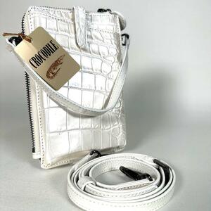  new goods high class hen loan wani leather crocodile original leather smartphone shoulder pearl white white shoulder bag pochette auger nai The -