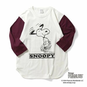 セール SALE 新品 HOUSTON ヒューストン PEANUTS スヌーピー snoopy ベースボールTシャツ 七分袖 両面プリント オフホワイト XXL 