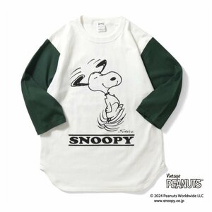 セール SALE 新品 HOUSTON ヒューストン PEANUTS スヌーピー snoopy ベースボールTシャツ 七分袖 両面プリント オフホワイト XL LL