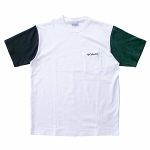 新品 Columbia コロンビア ポケットTシャツ ポケtee Tシャツ 半袖 シンプル ワンポイント刺繍 白 ホワイト 袖切替 アウトドア S