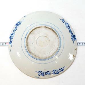 QA1747 時代物 古伊万里 伊万里 有田焼 染付 印判 錦画 皿 大皿 飾り皿 和食器 料理皿 鯉 縁起物 美術品 古民具 蔵出し 骨董 検Sの画像5