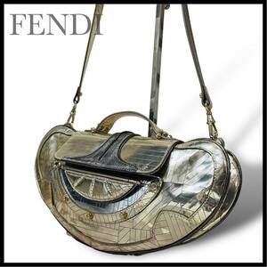 1円〜限定●FENDI フェンディ ズッカ マンマ バケット リミテッドモデル 2way ハンドバッグ ショルダー アクセサリーポーチ シルバー系