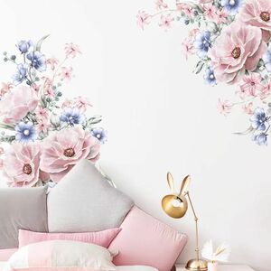 ウォールステッカー　KF15 ガーデン　ピンク花　DIY 壁紙インテリアシール