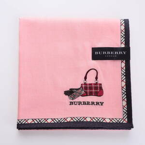 ■未使用　BURBERRY バーバリー　大判　ハンカチ　刺繍　ピンク■