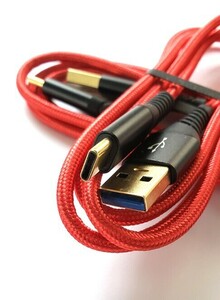 1本 USB Type-C 1mケーブル レッド ナイロンメッシュで絡みにくい USB急速充電ケーブル タイプC ケーブル androidスマートフォン