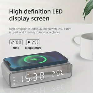 LEDスマートアラームクロック 時刻温度表示 ワイヤレス充電 パッド ドック 10W Qi 充電器 iPhone12 11 Pro Max XR Max XS X Galaxy S10の画像10