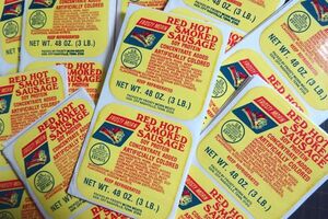海外紙もの　USA　ヴィンテージ　FROSTY MORN RED HOT SMOKED SAUSACE ミートラ ミートラべル 食料品ステッカー1960年代　20枚