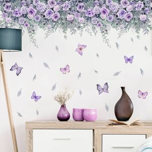 ウォールステッカー 花 蝶 薔薇 紫 パープル 模様替え 壁紙 フェミニン