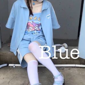 セットアップ Tシャツ ショートパンツ ゆめかわ うさぎ柄 ポイント 半袖 2枚セット ブルー 青 M